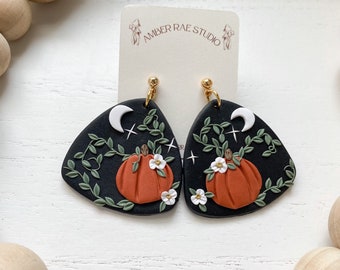 Ton Kürbis Ohrringe, Witchy Ohrringe, Gothic Schmuck, Fimo Ohrringe, Gothic Ohrringe, gruselige Ohrringe, gruselige Ohrringe