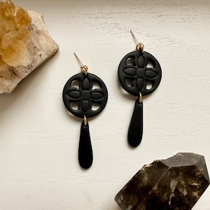 Black Clay Earrings, Boho Dangle Earrings, Trendy Clay Earrings Black, Boho Earrings, Boho Jewelry Gift for Her, Black Dangle Earrings Clay