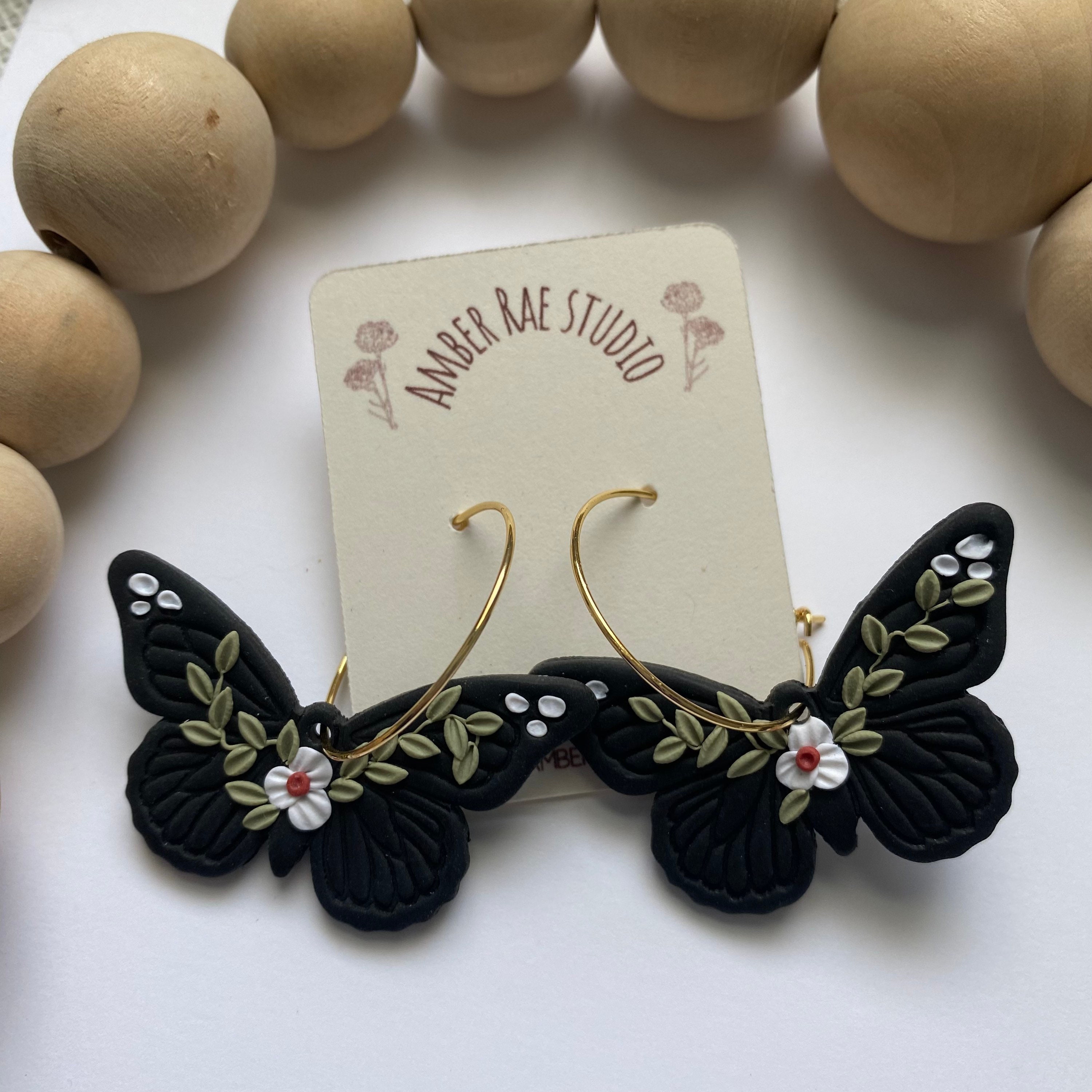 Butterfly Floral Earrings Polymer Clay Earrings Butterfly Etsy