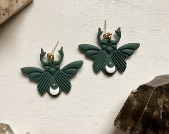 Boho Clay Earrings, Beetle Earrings, Nature Clay Earrings, Boho Jewelry, Polymer Clay Earrings, Insect Earrings, Trendy Earrings for Women