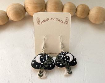 Clay Mushroom Earrings | Polymer Clay Earrings | Mushroom Earrings Clay | Clay Earrings Black | Boho Mushroom Clay Earrings