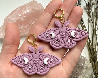 Celestial Moth Earrings, Moon Moth Clay Earrings, Trendy Nature Jewelry, Butterfly Accessories, Polymer Clay Earrings, Handmade Boho Jewelry