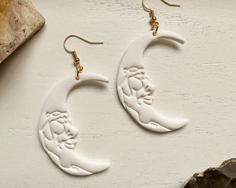 Boho Moon Earrings, Moon Clay Earrings, Trendy Polymer Clay Earrings, Celestial Dangle Earrings, Witchy Jewelry, Boho Witchy Earrings