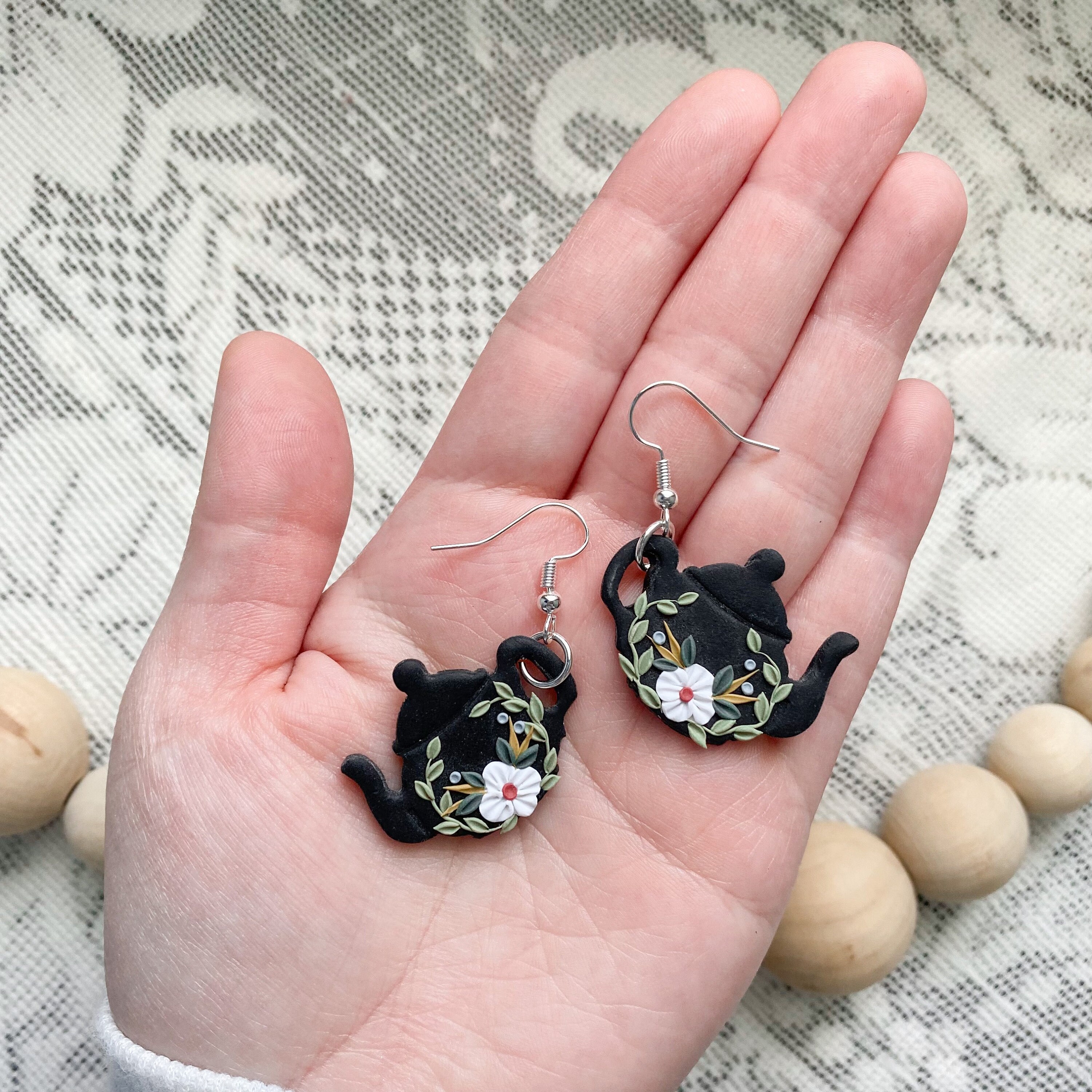 Clay Teapot Earrings Floral Teapot Earrings Polymer Clay Etsy