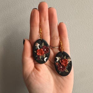 Floral Mushroom Statement Earrings, Handmade Cottagecore Jewelry, Polymer Clay Dangle Earrings, Boho Jewelry Gift for Her