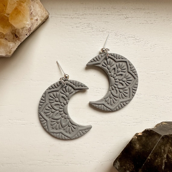 Moon Dangle Earrings Clay Moon Earrings Boho Polymer Clay
