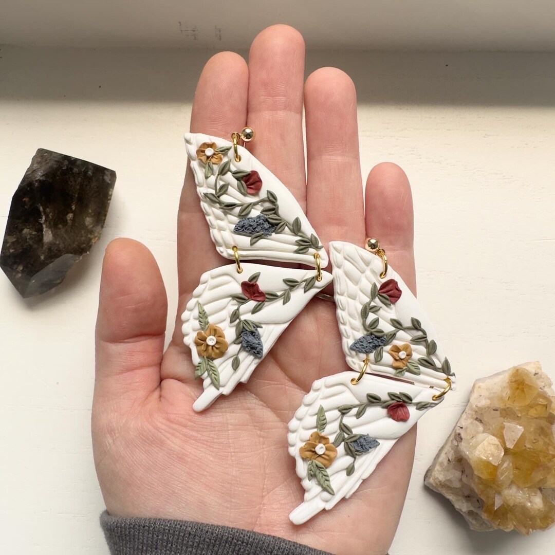 Butterfly Earrings, Statement Polymer Clay Floral Earrings, Floral