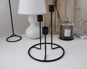 Black triple candleholder, pillar candle candelabra, three candle stand, Nordic black decor, black interior, black candle stands, metal hold