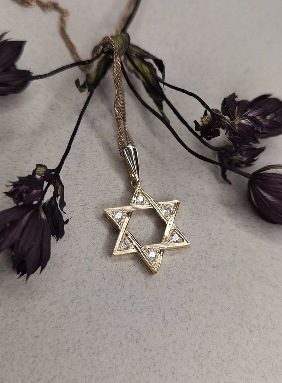 Star of David Necklace in 14k Solid Gold CZ Jewish Star | Etsy
