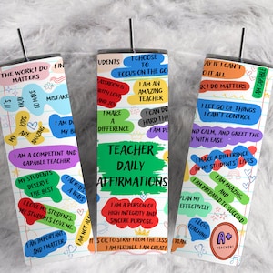 Teacher Tumbler Wrap Png Sublimation Design Teacher Daily Affirmations Tumbler Wrap Tumbler 20oz Skinny Tumbler Wrap Teacher 20oz Skinny PNG