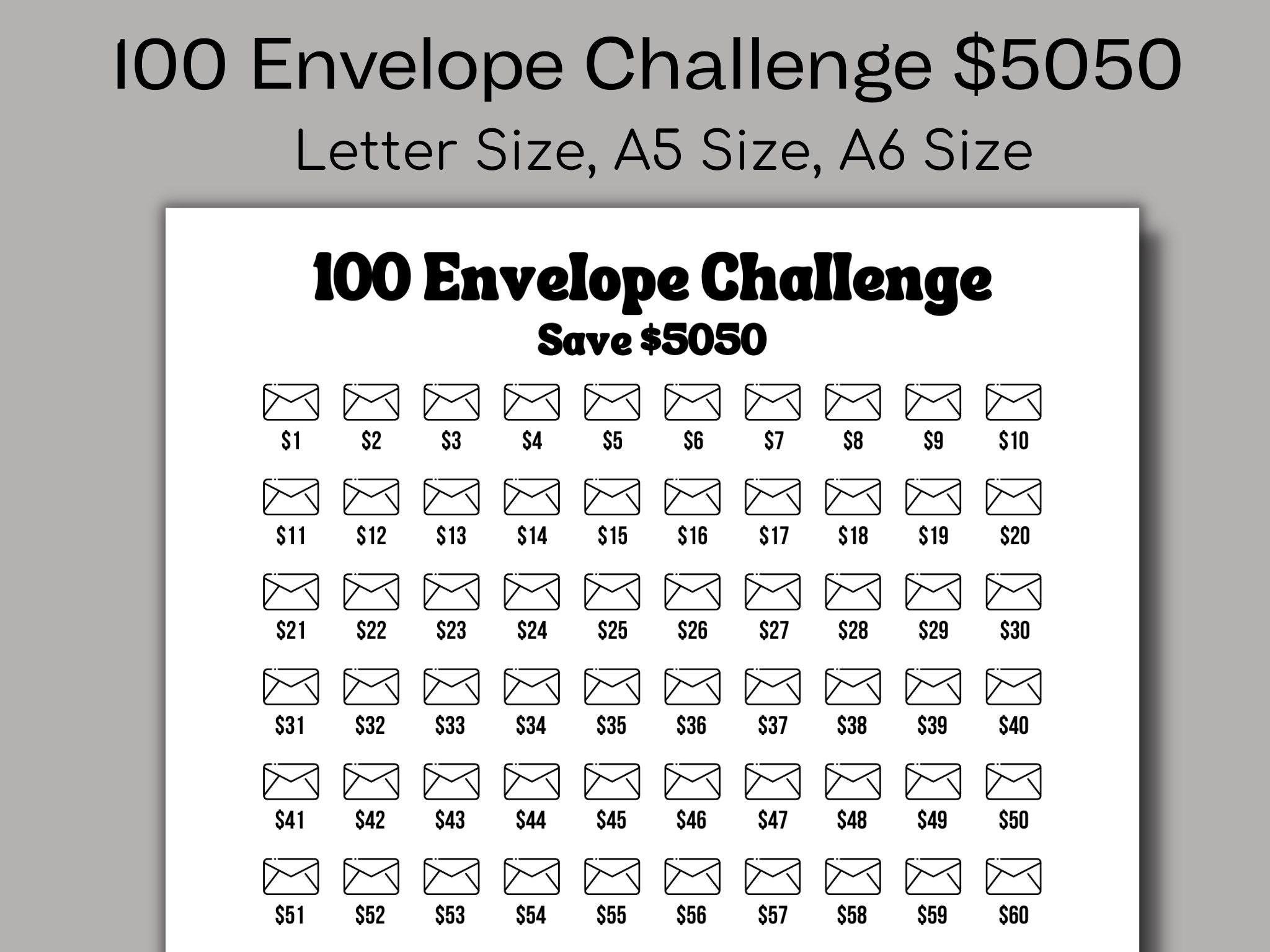 100 Envelope Challenge Printable Savings Challenge Printable Money