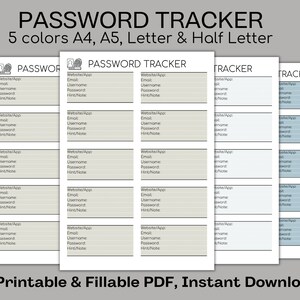 Password Tracker Printable & Editable Password Log Password Organizer Password Keeper Password Template Printable Password A4 A5 Letter size