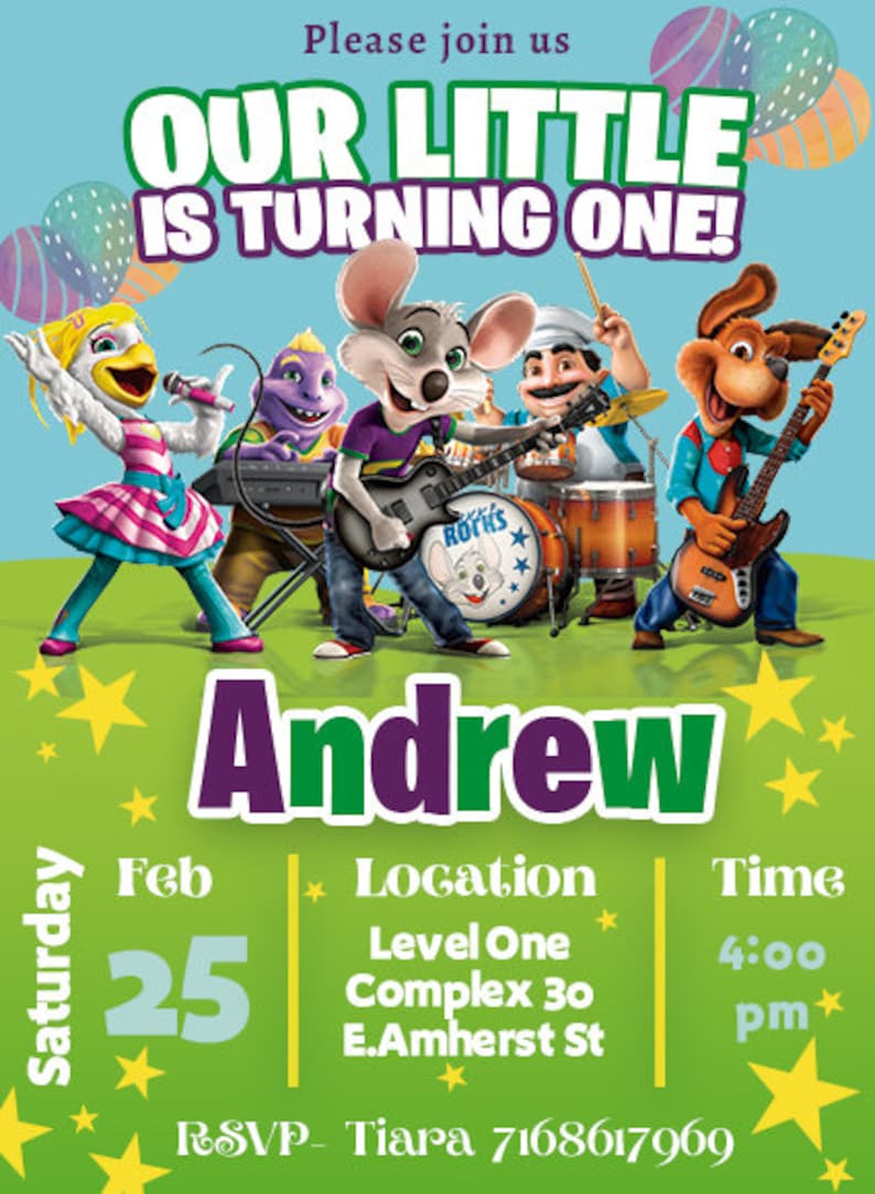 Editable Chuck E Cheese Birthday Invitation Template, Printable Editable Chuck E Cheese Birthday Invitation Template, Printable