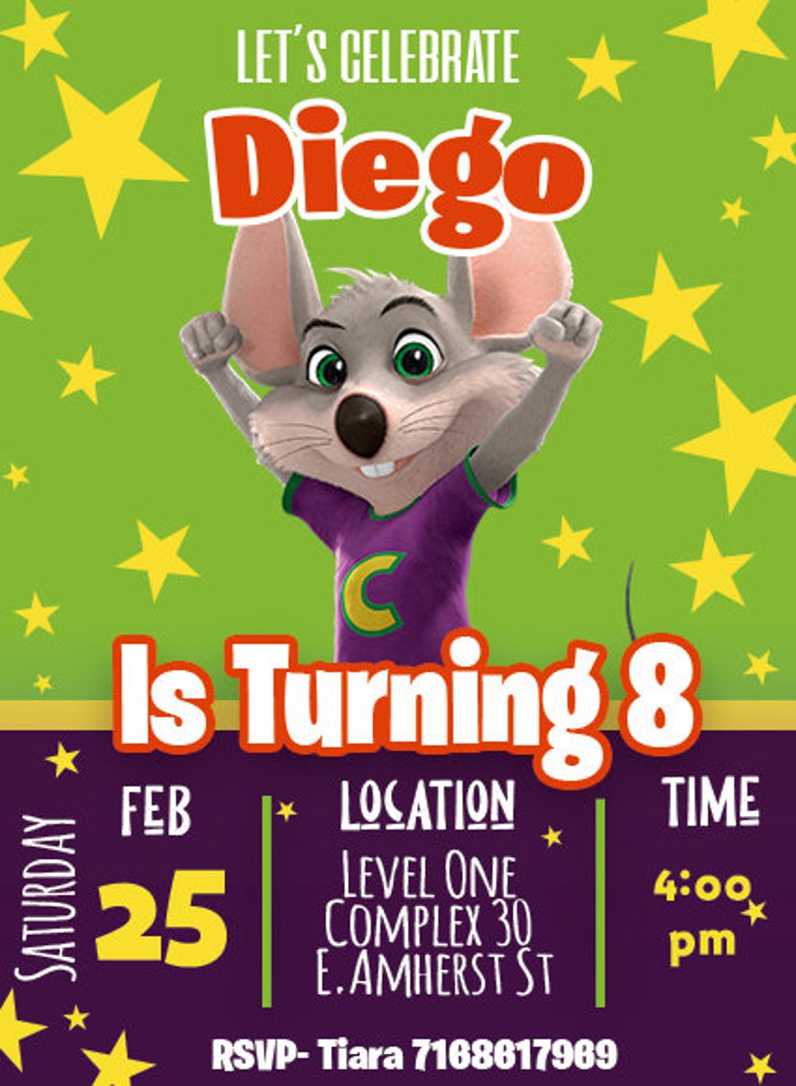 Editable Chuck E Cheese Birthday Invitation Template, Printable ...