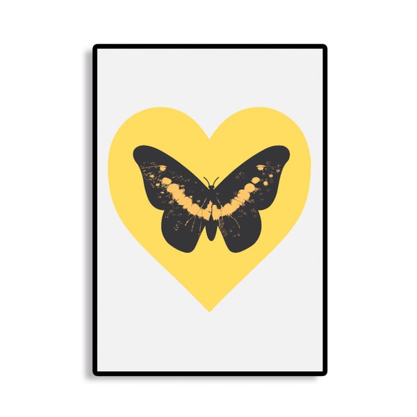 Butterfly, Heart, Vibrant Colors, Clouds, Chillout, print poster, Study Decor,  Poster,