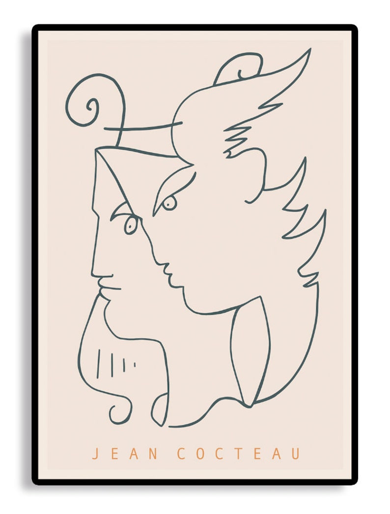 Jean Cocteau, Artist, Sketch, France, Portrait, Vintage, museum poster, Office decor,Japan image 2