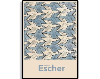 Escher, Graphics, Illusion, Pattern, Vintage style, Abstract Expressionism, Tachisme, Print, Poster Art, Office decor,