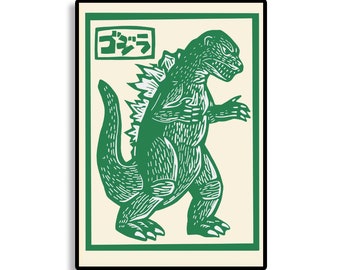 Godzilla, Japan, Tokyo, Monster, Dinosaur, Destruction, Killer, Fear, Horror, Legend, poster, Artist, Vintage, poster, Office decor,