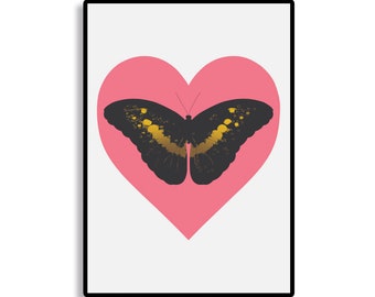Butterfly, Heart, Vibrant Colors, Clouds, Chillout, print poster, Study Decor,  Poster,