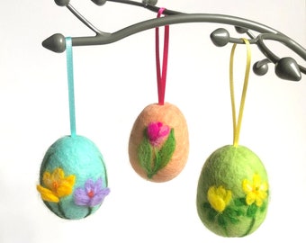 Easter egg, spring flower designs,needle felted, easter decoration, 5cm tall by 3cm diameter, price depends on number ordered