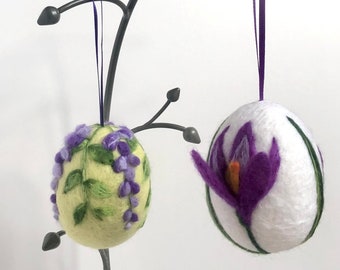 Spring decorations,  easter egg decoration, needle felted design, 7cm tall,flower decoration, Price per egg