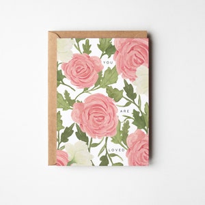 Carte florale rose On vous aime, jolie carte d'encouragement, carte Thinking of you, carte d'encouragement, carte de joyeux anniversaire, fleurs roses
