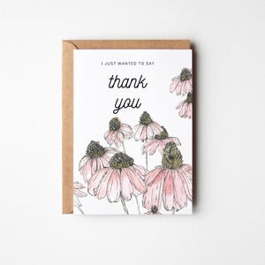 Carte de remerciement avec des fleurs, avec gratitude, carte de remerciement fleur conique, fleur d'échinacée, fleurs sauvages, merci