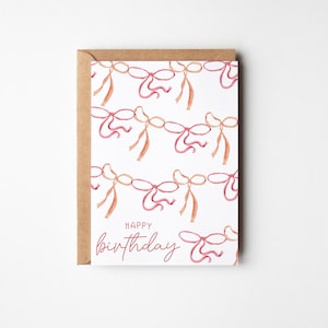 Carte de joyeux anniversaire avec noeuds, belle carte d'anniversaire, carte d'anniversaire coquette, carte d'anniversaire avec noeud girly, carte d'anniversaire vierge pour fille, coeur girly