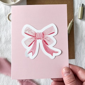 Cadeau de douche nuptiale rose avec noeud, carte de voeux de mariage avec noeud rose, carte de voeux de douche future mariée, carte de célibataire à noeud rose tendance
