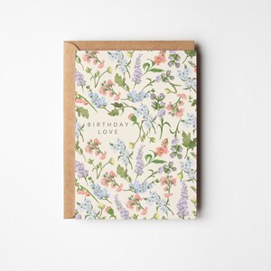 Carte d'anniversaire avec aquarelle de fleurs sauvages - « Anniversaire d'amour » - Carte de voeux florale romantique pour elle ou un ami