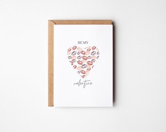 Valentines Day Lips Greeting Card, Valentine's Day Card,  Galentines Day Card, Lipstick Kiss, Be My Valentine, Card for Wife, Pink Card