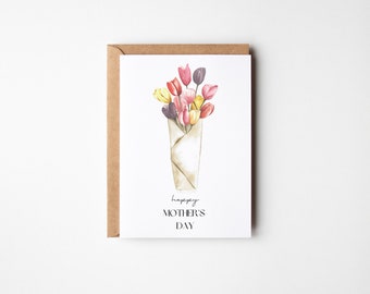Tulip Bouquet Mother’s Day Card, Mothers Day Bouquet Card, Colorful Tulip Bouquet Card, Cute Mother's Day Card, Blank Inside