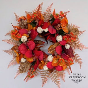Herbstkranz, Danksagungskranz, Haustürkranz, Bauernhauskranz, Orangener Herbstkranz, Rustikaler Kranz, Herbstkranz, Herbstkranz