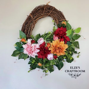 Spring Wreath For Door,Mothers day, Dahlias,Farmhouse Wreath, Summer Wreath, Front Door Wreath,Spring decor, Summer decor, Easter,Grapevine