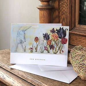 Wenskaart, vouwkaart, kunstkaart, felicitatiekaart, kunstdruk, bloemmotief, hand, DINA6-kaart met witte envelop
