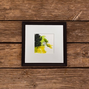 Eifelraps IV, original artwork, watercolor painting with passe-partout without frame, landscape motif, square format, Eifel