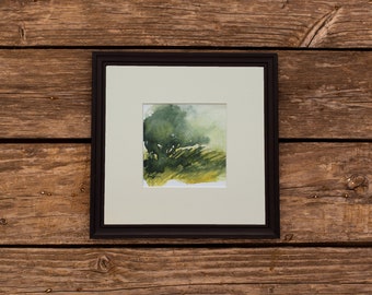 Eifel green, original work of art, watercolor painting with passe-partout without frame, landscape motif, square format