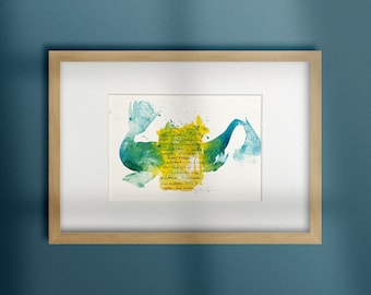 Kissing fish, original work of art, watercolor painting with passepartout without frame, fish motif tells of kissing