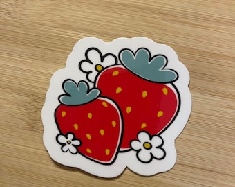 Kawaii Strawberry Sticker, Water-Resistant Vinyl Sticker