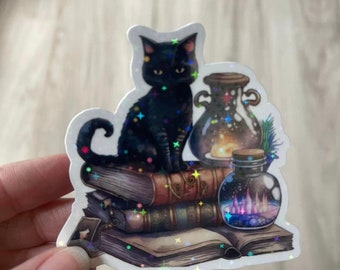 Witchy Black Cat Holographic Sticker – Vinyl Diecut Decal