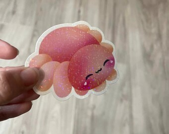 Peach Jumping Spider Holographic Vinyl Sticker - Cute Laptop Decal