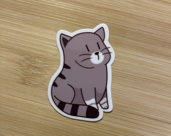 Kawaii Grey Tabby Cat Vinyl Sticker, Water Resistant