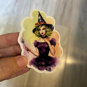 Vintage Halloween Sticker, Halloween Witch Sticker, Die Cut Sticker, Witch Sticker, Water Resistant Sticker