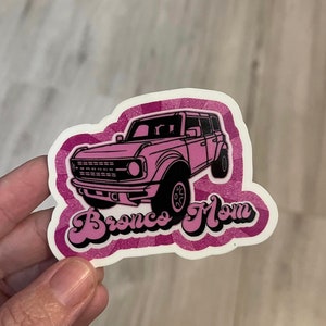 Retro Pink Bronco Mom Sticker - Bronco Die Cut Sticker - Die Cut Vinyl Water Resistant Sticker - Tumbler Sticker - Mom Sticker - Bronco