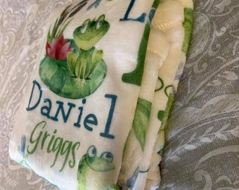 Frog Baby Name Blanket - Personalized Baby Blanket - Minky Baby Blanket - Receiving Blanket - Baby Shower Gift - Newborn Baby Gift - Blanket