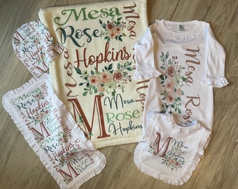 Baby Girl Coming Home Outfit, Baby Girl Clothes, Personalized Baby Girl Gift,  Newborn Girl Clothes, Newborn Girl Outfit, Newborn Hat 