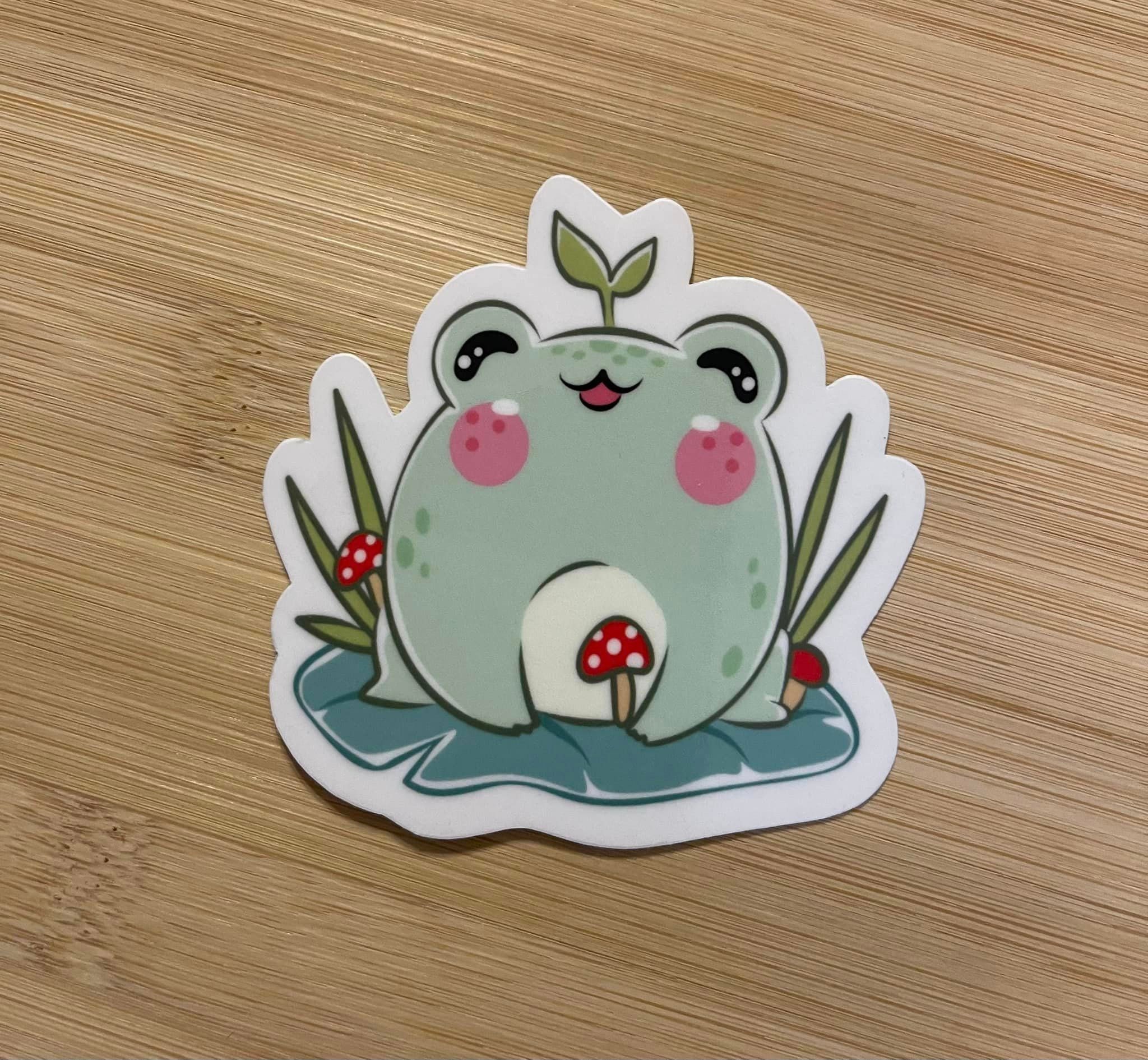 Kawaii Frog Sticker, Toadstool, Water Resistant Vinyl Sticker - Etsy