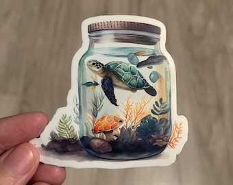 Sea Turtle in Mason Jar Vinyl Sticker – Waterproof Decal