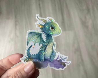 Pastel Dragon Holographic Vinyl Sticker – Fantasy Decal