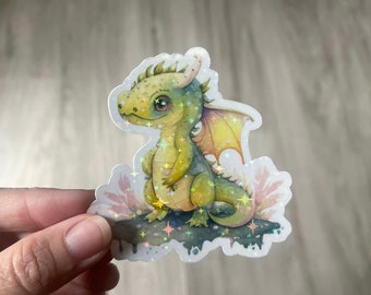 Pastel Dragon Holographic Vinyl Sticker – Fantasy Decal